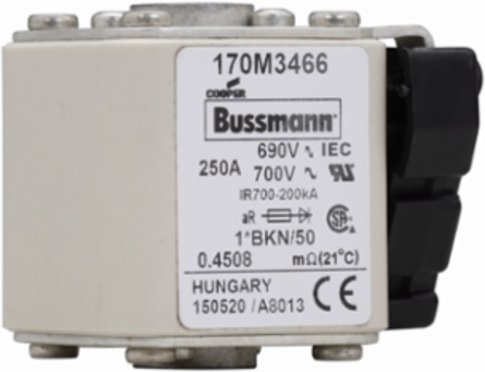 High Speed Square Body Fuse 690V, 250A, 200 kAIC, Class aR, Flush