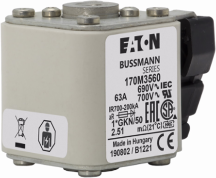 High-Speed Square Body Fuse, 63A, 690V, 200 kAIC, Class aR, Flush