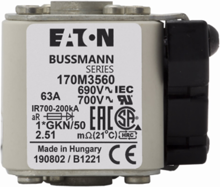 High-Speed Square Body Fuse, 63A, 690V, 200 kAIC, Class aR, Flush