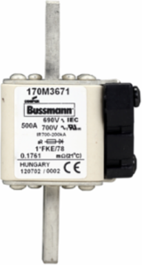 High Speed Fuse, 500A, 2.087 Inch Height, 5.433 Inch Length, 700 Vac