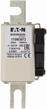 High Speed Square Body Fuse 250A, 1250V IEC, 150 kAIC, Class aR, DIN 43 620