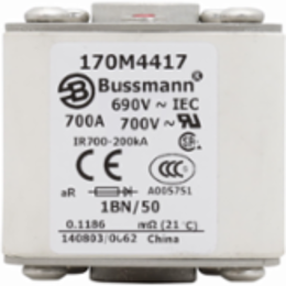 High-Speed Square Body Fuse 700V/690V 700A 200 kAIC Class aR Flush