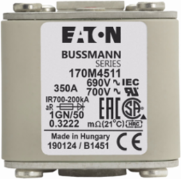 High Speed Square Body Fuse 350A 690V 200 kAIC Class aR Flush