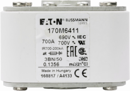 High Speed Square Body Fuse 700A 200 kAIC Class aR Flush 690V