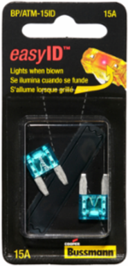 15A Blade Fuse, Fast Acting, 32 Vdc, 0.43 Inch Length, Non-Indicating