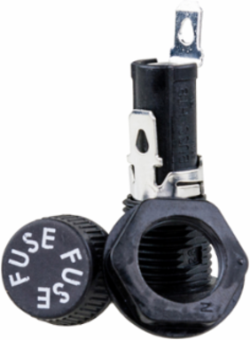 Panel Mounted Fuse Holder, 20A, 250V, for 1/4 x 1-1/4 Inch Fuse
