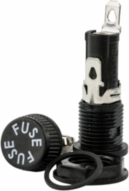 Panel Mounted Fuse Holder, 250V, 16A, For 1/4 Inch x 1-1/4 Inch Fuse