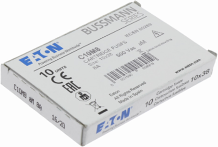 10 x 38 mm Cylindrical Fuse, 500 V AC, 8 A, 120 kA Breaking Capacity, Class aM