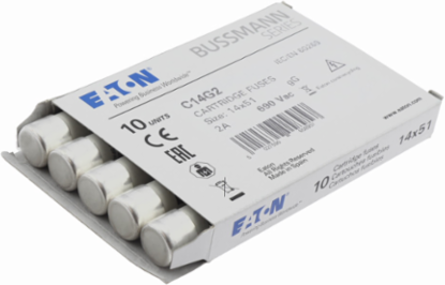 Low Voltage 14 x 51 mm Cylindrical Fuse, 690 V AC, 2 A, 80 kA Breaking Capacity, Class gG/gL