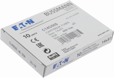 Low Voltage Fuse 14 x 51 mm, 400 V, 50 A, 120 kA Breaking Capacity, Class gG/gL