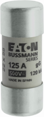 Cylindrical Fuse 22 x 58 mm, 500 V AC, 125 A, 120 kA Breaking Capacity, Class gG/gL
