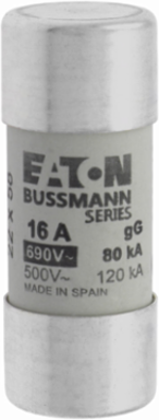 Low Voltage 22 x 58 mm Cylindrical Fuse, 690 V AC, 16 A, 80 kA Breaking Capacity