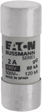 22 x 58 mm Cylindrical Fuse, 690V AC, 2A, 80 kA Breaking Capacity