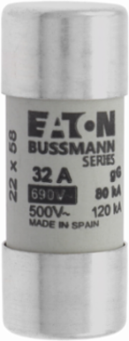 Cylindrical Fuse 22 x 58 mm 690 Volt AC 32 Amp 80 kA Breaking Capacity