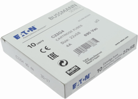 Low Voltage Cylindrical Fuse 22 x 58 mm, 4 Amps, 690 Volts AC, 80 kA Breaking Capacity