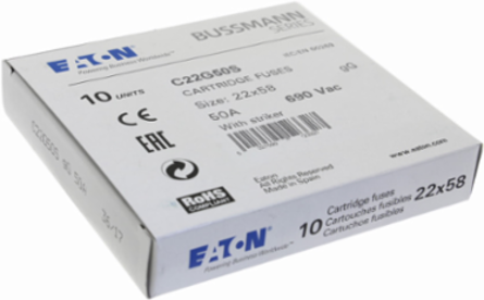 Low Voltage 22 x 58 mm Cylindrical Fuse, 690V AC, 50A, 80 kA Breaking Capacity