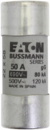 Low Voltage 22 x 58 mm Cylindrical Fuse, 690V AC, 50A, 80 kA Breaking Capacity