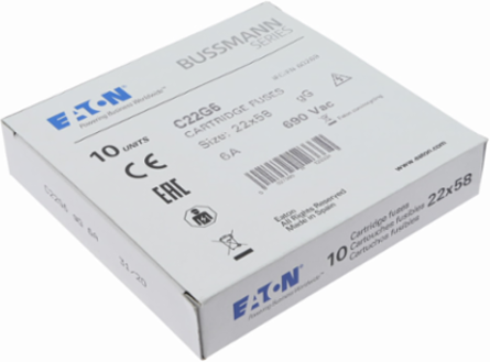 Cylindrical Fuse 22 x 58 mm, 6 Amps, 690 Volts AC, 80 kA Breaking Capacity