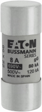 Cylindrical Fuse 22 x 58 mm, 690V AC, 8A, 80 kA Breaking Capacity, gL/gG Class