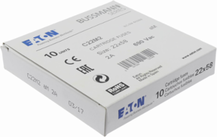 Cylindrical Fuse 22 x 58 mm, 690 Volts AC, 2 Amps, 80 kA Breaking Capacity