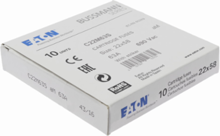 Low Voltage 22 x 58 mm Cylindrical Fuse, 63 Amps, 690 Volts AC, 80 kA Breaking Capacity