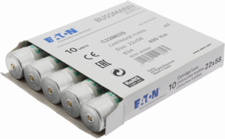 Low Voltage 22 x 58 mm Cylindrical Fuse, 63 Amps, 690 Volts AC, 80 kA Breaking Capacity