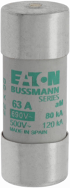Low Voltage 22 x 58 mm Cylindrical Fuse, 63 Amps, 690 Volts AC, 80 kA Breaking Capacity