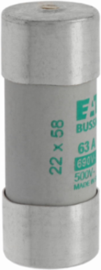 Low Voltage 22 x 58 mm Cylindrical Fuse, 63 Amps, 690 Volts AC, 80 kA Breaking Capacity