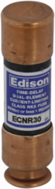 Eaton Edison ECNR fuse, Time-delay current-limiting fuse, Superior overload and cycling capabilities, 8 A, Dual, Class RK5, Non-indicating, Ferrule end x ferrule end, 8 sec at 500%, 200 kAIC, Standard, 250 V, 125 Vdc