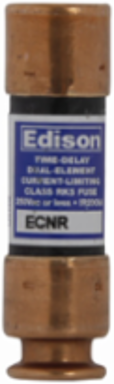 Eaton Edison ECNR fuse, Time-delay current-limiting fuse, Superior overload and cycling capabilities, 8 A, Dual, Class RK5, Non-indicating, Ferrule end x ferrule end, 8 sec at 500%, 200 kAIC, Standard, 250 V, 125 Vdc