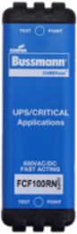 Eaton Bussmann series FCF fuse CUBEFuse, power loss 11.50 w, Critical/UPS, 100 A, 60 Hz, 50 Hz, 1, Electroless tin plated copper alloy terminal, Blade end,Class CF, 8 min at 200%, 50 kAIC at 600 Vdc,200 kAIC at 600 V, Glass filled PES