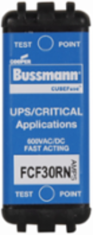 Eaton Bussmann series FCF fuse CUBEFuse, power loss 5.45 w, Critical/UPS, 30 A, 60 Hz, 50 Hz, 1 , CF, Black, Electroless tin plated copper alloy terminal, Blade end, 4 min at 200%, 50 kAIC at 600 Vdc,300 kAIC at 600 V, Glass filled PES