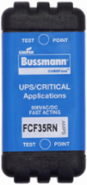Eaton Bussmann series FCF fuse, 35 A, 60 Hz, 50 Hz, 1 , CF, Black, Non-indicating, Electroless tin plated copper alloy terminal, Blade end,Class CF, 6 min at 200%, 300 kAIC at 600 V,50 kAIC at 600 Vdc, Glass filled PES, 600 V, 600 Vdc