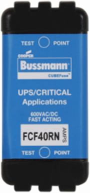 Eaton Bussmann series FCF fuse, 40 A, 60 Hz, 50 Hz, 1 , CF, Black, Non-indicating, Electroless tin plated copper alloy terminal, Blade end,Class CF, 6 min at 200%, 300 kAIC at 600 V,50 kAIC at 600 Vdc, Glass filled PES, 600 V, 600 Vdc