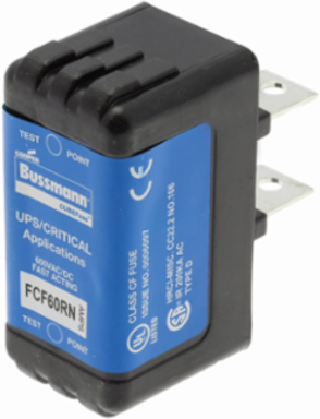 Eaton Bussmann series FCF fuse CUBEFuse, Finger safe, power loss 7.27 w, Critical/UPS, 60 A, 60 Hz, 50 Hz, 1 , CF, Black, Blade end, 6 min at 200%, 50 kAIC at 600 Vdc,300 kAIC at 600 V, Glass filled PES
