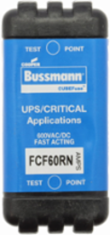 Eaton Bussmann series FCF fuse CUBEFuse, Finger safe, power loss 7.27 w, Critical/UPS, 60 A, 60 Hz, 50 Hz, 1 , CF, Black, Blade end, 6 min at 200%, 50 kAIC at 600 Vdc,300 kAIC at 600 V, Glass filled PES