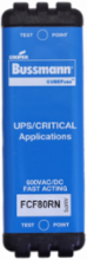 Eaton Bussmann series FCF fuse, 80 A, 60 Hz, 50 Hz, 1 , CF, Black, Non-indicating, Electroless tin plated copper alloy terminal, Blade end,Class CF, 8 min at 200%, 50 kAIC at 600 Vdc,200 kAIC at 600 V, Glass filled PES, 600 V, 600 Vdc