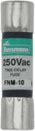 Eaton Bussmann series FNM fuse, Time-delay Midget fuse, 10 A, Dual, Non-indicating, Ferrule end x ferrule end, 10 kAIC at 125 Vac,200 AIC at 250 Vac, Nickel-plated bronze endcap, Standard, 250 V