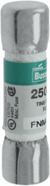 Eaton Bussmann series FNM fuse, Time-delay Midget fuse, 30 A, Dual, Non-indicating, Ferrule end x ferrule end, 10 kAIC at 250 Vac, Nickel-plated bronze endcap, Standard, 250 V