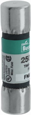 Eaton Bussmann series FNM fuse, Time-delay Midget fuse, 5 A, Dual, Non-indicating, Ferrule end x ferrule end, 10 kAIC at 125 Vac,200 AIC at 250 Vac, Nickel-plated bronze endcap, Standard, 250 V