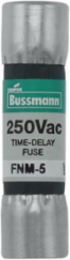 Eaton Bussmann series FNM fuse, Time-delay Midget fuse, 5 A, Dual, Non-indicating, Ferrule end x ferrule end, 10 kAIC at 125 Vac,200 AIC at 250 Vac, Nickel-plated bronze endcap, Standard, 250 V