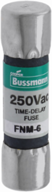 Eaton Bussmann series FNM fuse, Time-delay Midget fuse, 6 A, Dual, Non-indicating, Ferrule end x ferrule end, 10 kAIC at 125 Vac,200 AIC at 250 Vac, Nickel-plated bronze endcap, Standard, 250 V