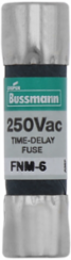 Eaton Bussmann series FNM fuse, Time-delay Midget fuse, 7 A, Dual, Non-indicating, Ferrule end x ferrule end, 10 kAIC at 125 Vac,200 AIC at 250 Vac, Nickel-plated bronze endcap, Standard, 250 V