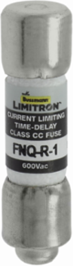 Eaton Bussmann series FNQ-R fuse, 1 A, Class CC, Non-indicating, Ferrule end x ferrule end, 12 sec at 200%, 200 kAIC, Melamine tube, Standard, 600 V