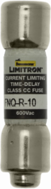 Eaton Bussmann series FNQ-R fuse, 10 A, Class CC, Non-indicating, Ferrule end x ferrule end, 12 sec at 200%, 200 kAIC, Melamine tube, Standard, 600 V