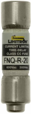 Current-Limiting Time-Delay Fuse, 20 A, Ferrule End, 12 sec Response Time, 600 Vac