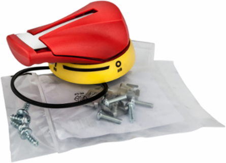 Right Side-Operated Pistol Handle 1.875 Inch x 2.875 Inch, 30A, Red/Yellow, Padlockable
