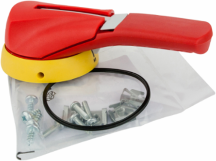 Right Side-Operated Pistol Handle 60A, 2.875 Inch Length, Red/Yellow