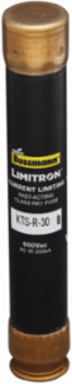Eaton Bussmann series KTS-R fuse, LIMITRON Fast-acting fuse, 70/30 brass end cap, Panelboards, 10 A, 1, Class RK1, Non-indicating, Ferrule end x ferrule end, 200 kAIC at 600 Vac, Melamine glass tube, Standard, 600 V