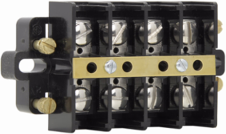 Panel Mount Terminal Block Connector, 600V, 60A, Two-Pole, Black, 3.75 Inch Length